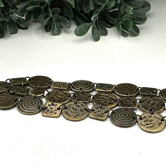 Vintage Bronze Artisan Spiral Textured Multi Disc Layered Bracelet by Premier De - Picture 3 of 6